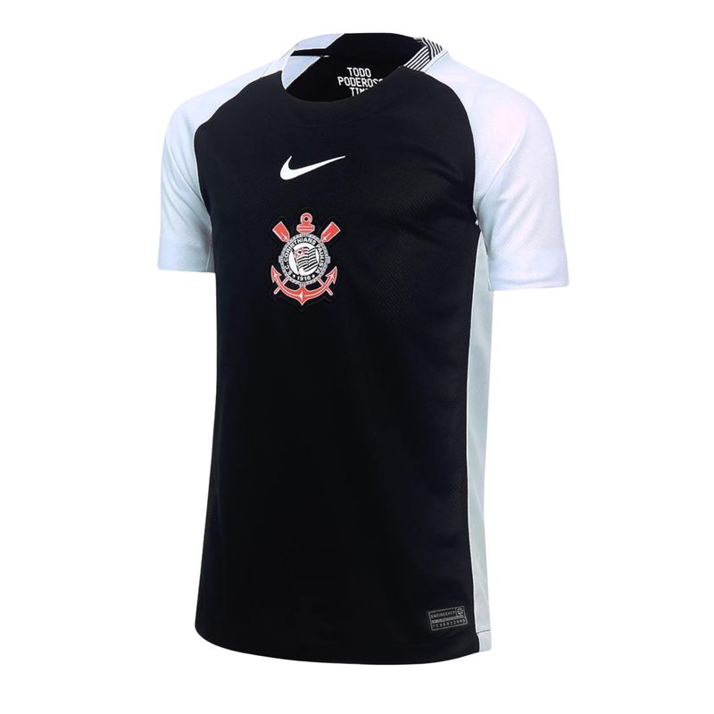 camisa-corinthians-ii-2025-26-nike-torcedor-pro-infantil-preta-branca