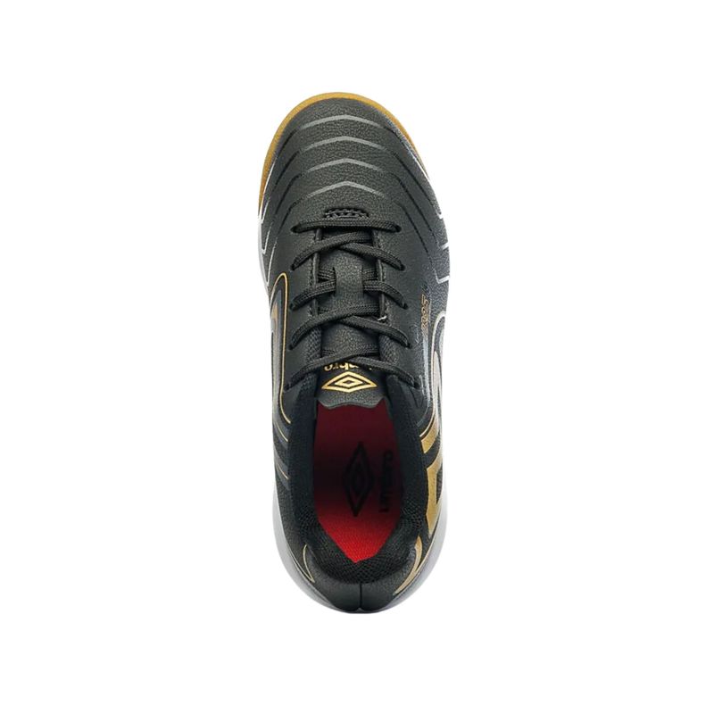 chuteira-futsal-umbro-pro-5-infantil-preta-dourada