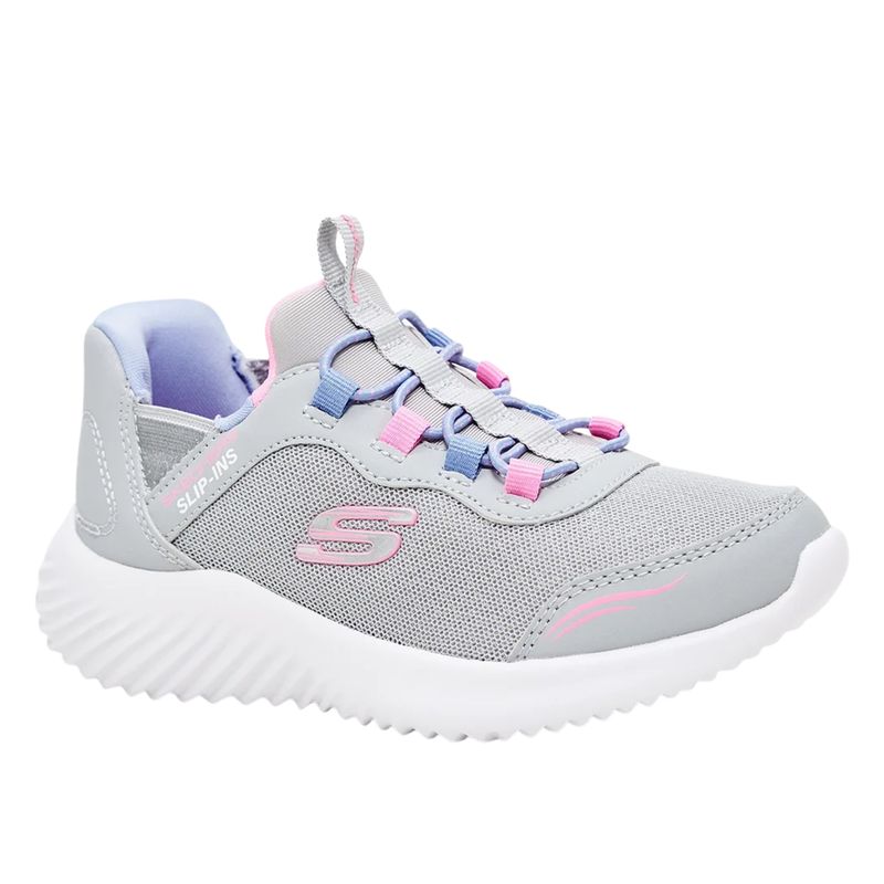 tenis-skechers-bounder-simple-cute-infantil-cinza