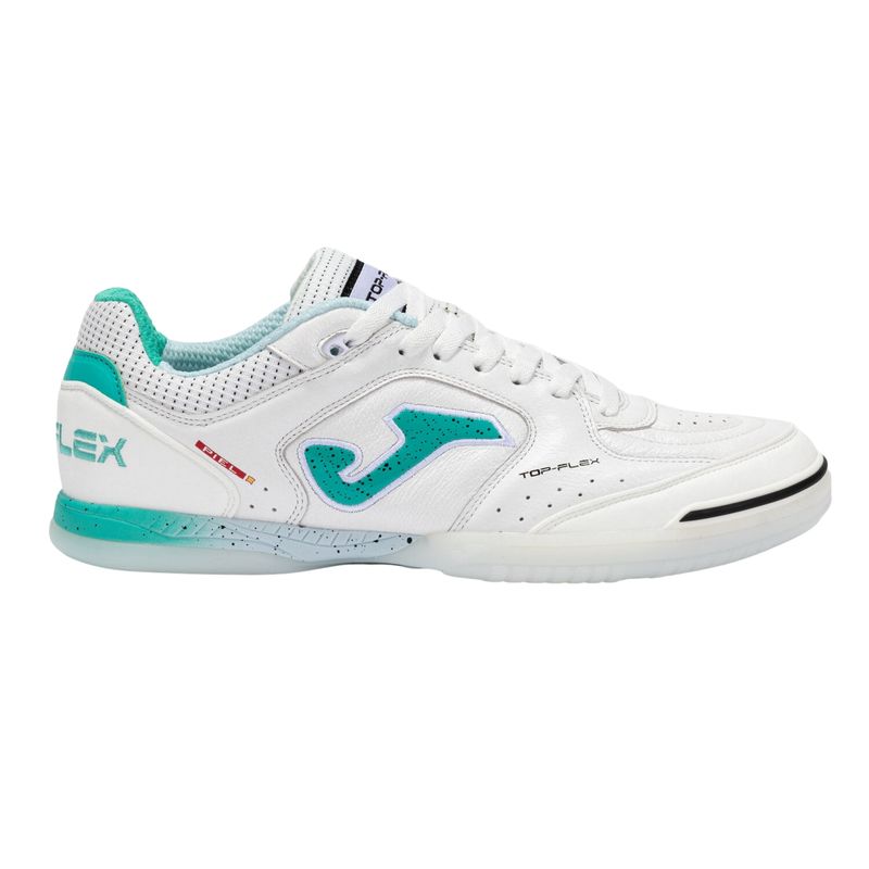 chuteira-futsal-joma-top-flex-25-masculina-branca-turquesa