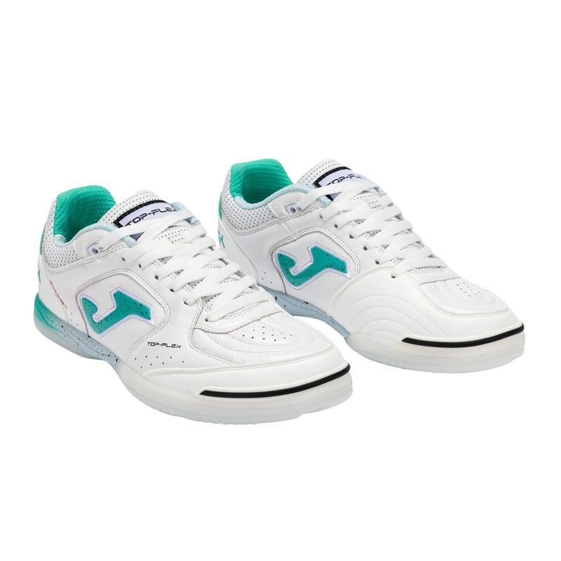 chuteira-futsal-joma-top-flex-25-masculina-branca-turquesa