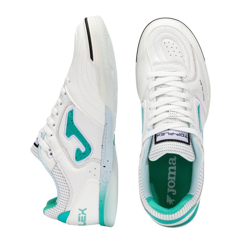 chuteira-futsal-joma-top-flex-25-masculina-branca-turquesa