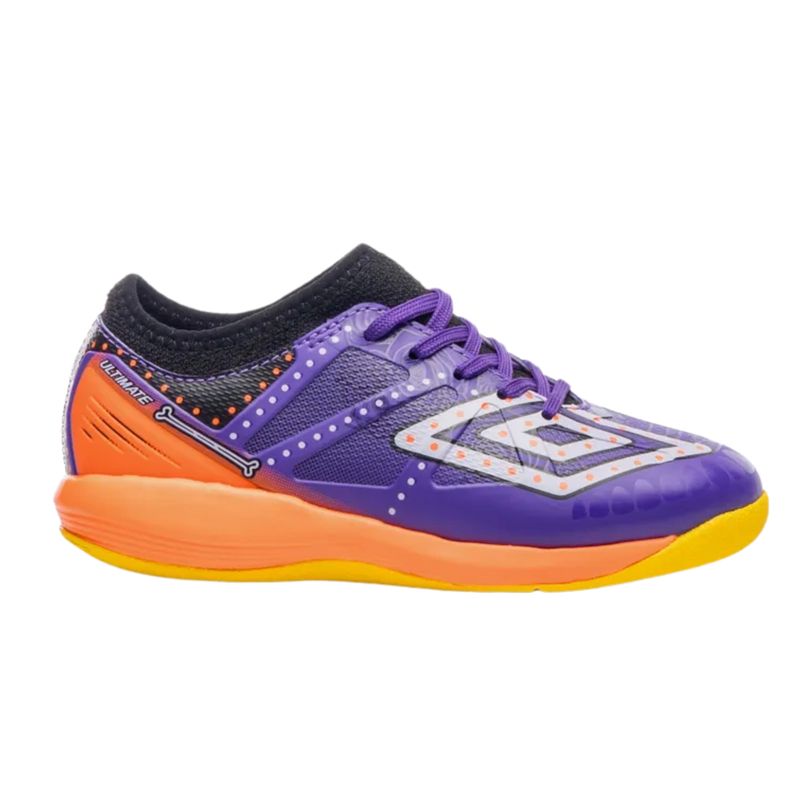 chuteira-futsal-umbro-ultimate-ii-jr-dia-de-los-muertos-infantil-roxa-laranja