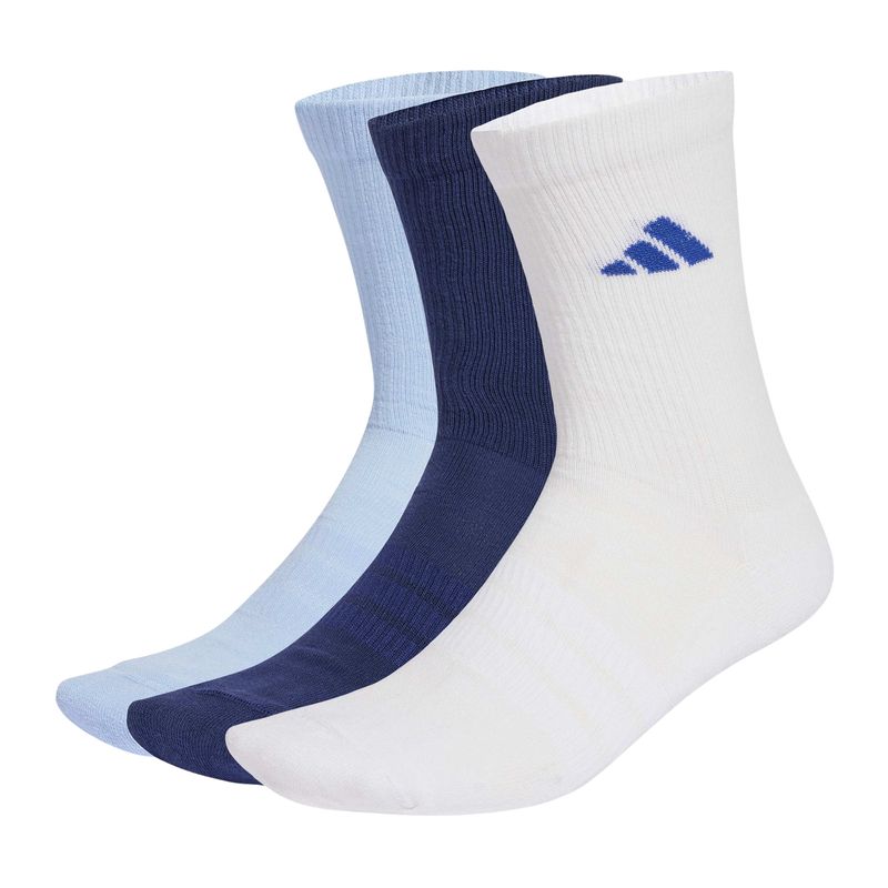 kit-meia-adidas-cano-médio-sportswear-3-pares-unissex-branca-azul