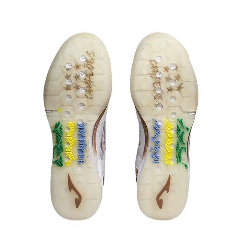 chuteira-futsal-joma-top-flex-rebound-hexa-mundial-masculina-branca-dourada