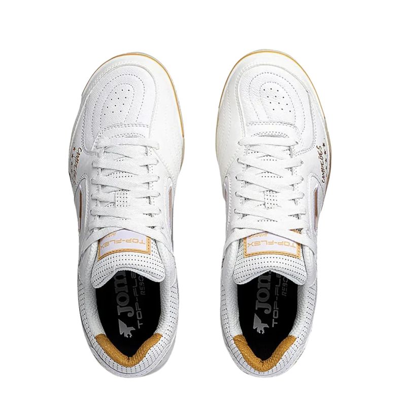 chuteira-futsal-joma-top-flex-rebound-hexa-mundial-masculina-branca-dourada