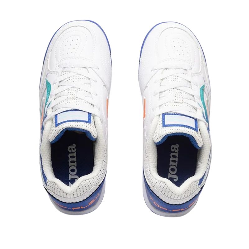 chuteira-society-joma-top-flex-infantil-branca-turquesa