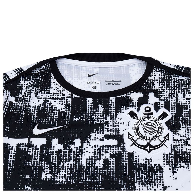camiseta-corinthians-2026-nike-pré-jogo-infantil-preta-branca