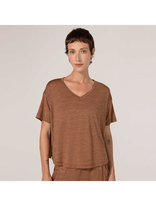 Blusa Fitness Decote V Marrom Claro Alba