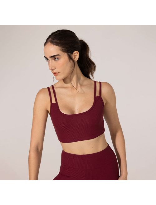 Top Yoga Alça Dupla Canelado Bordô Coralina