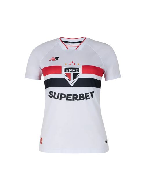 Camisa São Paulo I 26/27 New Balance Torcedora Feminina - Branca/Vermelha
