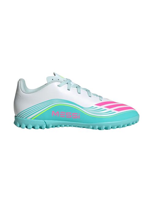 Chuteira Society Adidas F50 Messi Club Infantil - Branca/Rosa