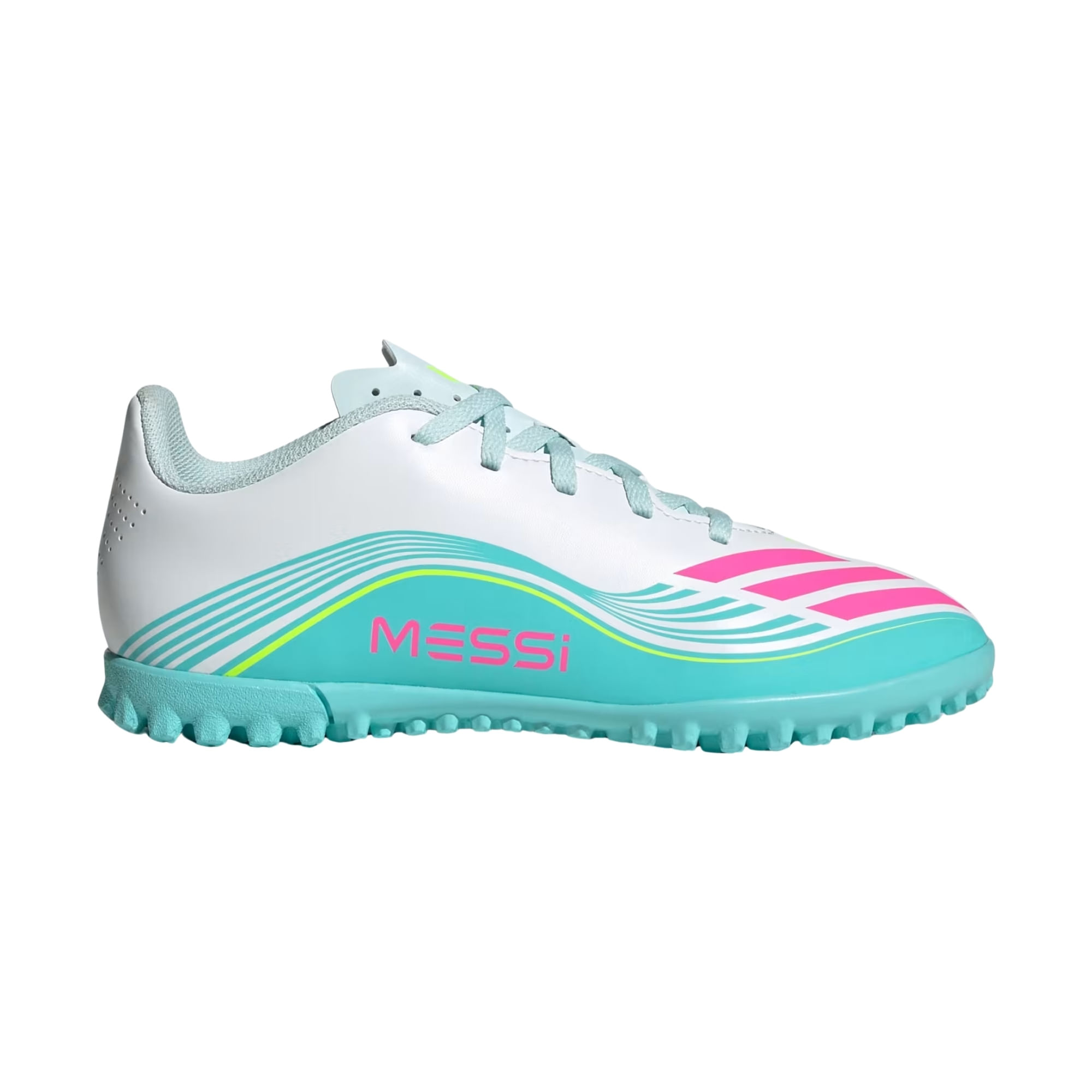 Chuteira Society Adidas F50 Messi Club Infantil - Branca/Rosa