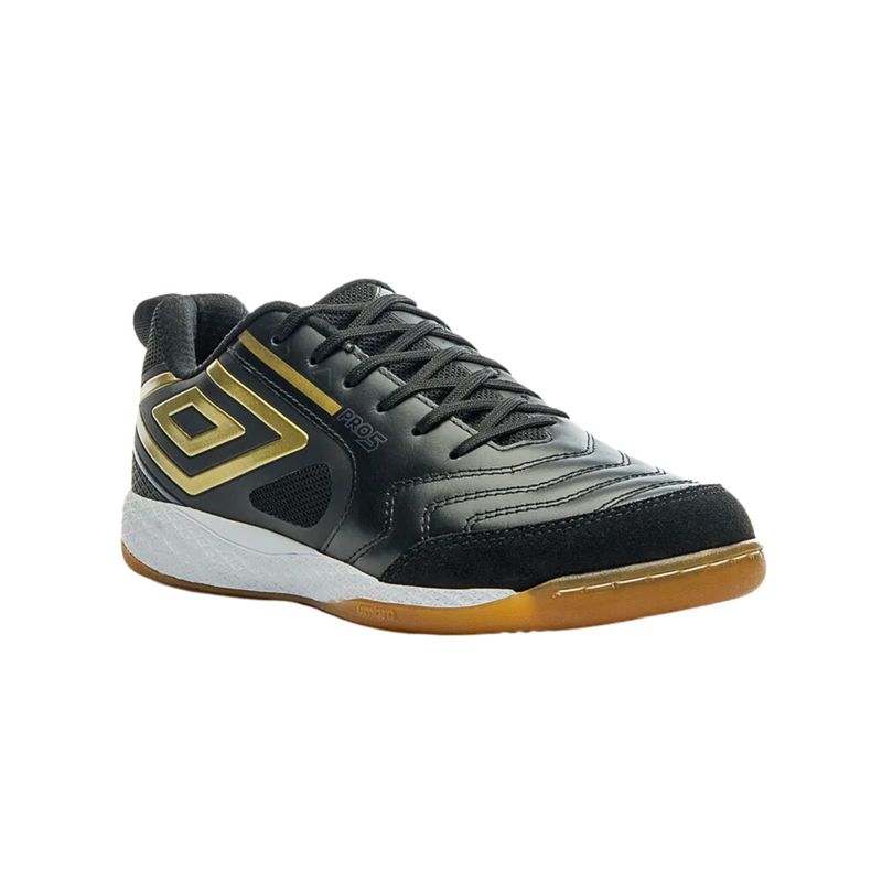 chuteira-futsal-umbro-pro-5-bump-masculino-preto-dourado