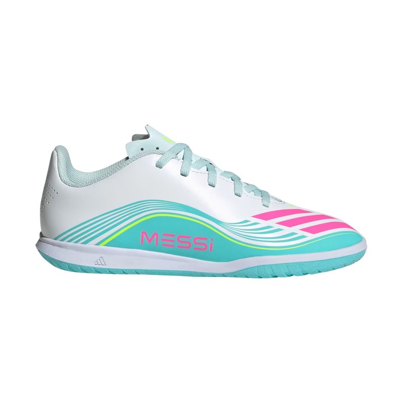 chuteira-futsal-adidas-f50-messi-club-infantil-branca-rosa
