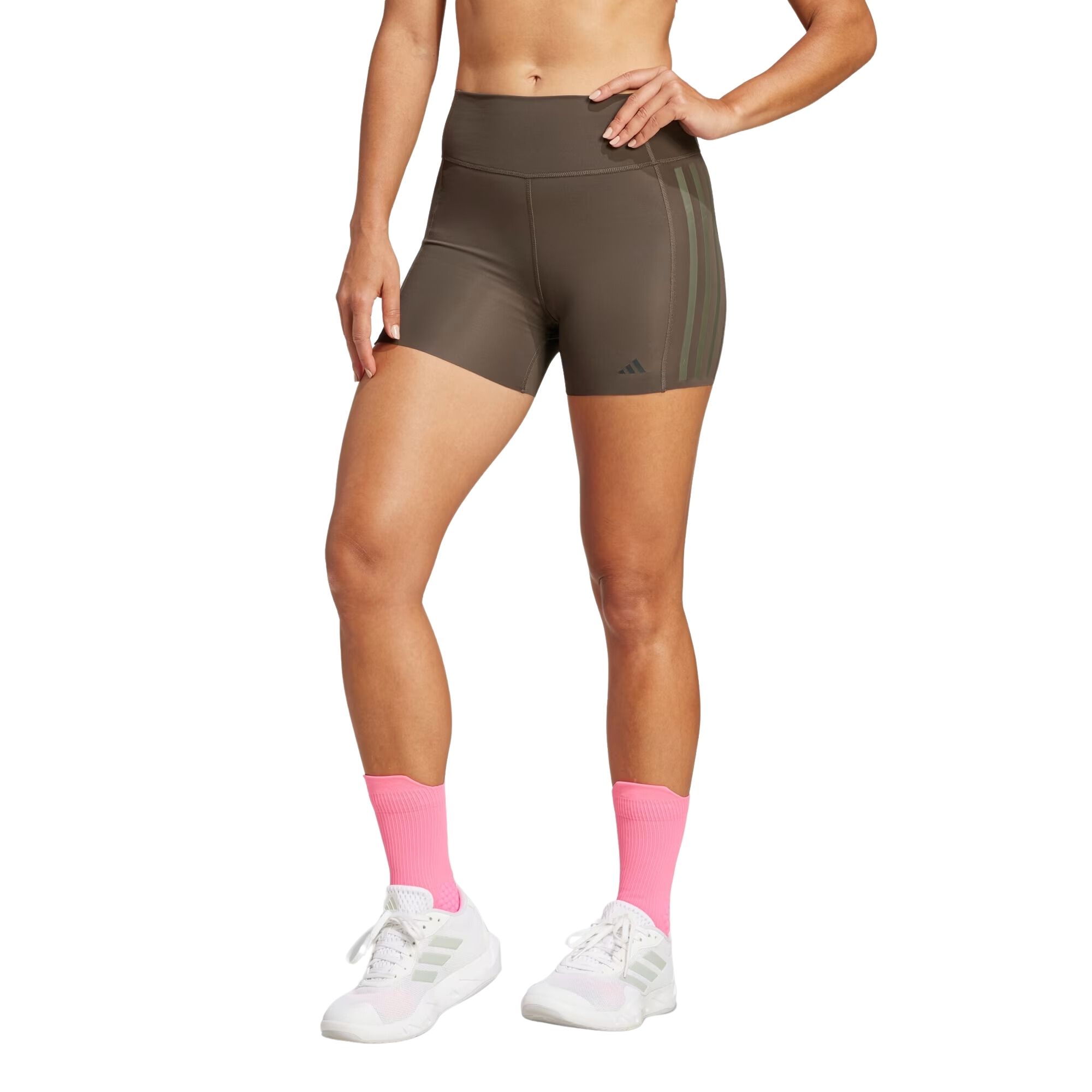 Shorts Adidas Optime 4 Pol Raw Cut Hem Compressão Feminino - Marrom