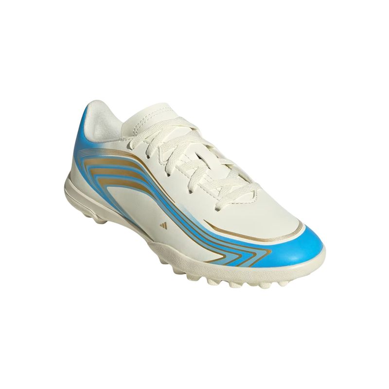 chuteira-society-adidas-f50-messi-club-infantil-bege-azul