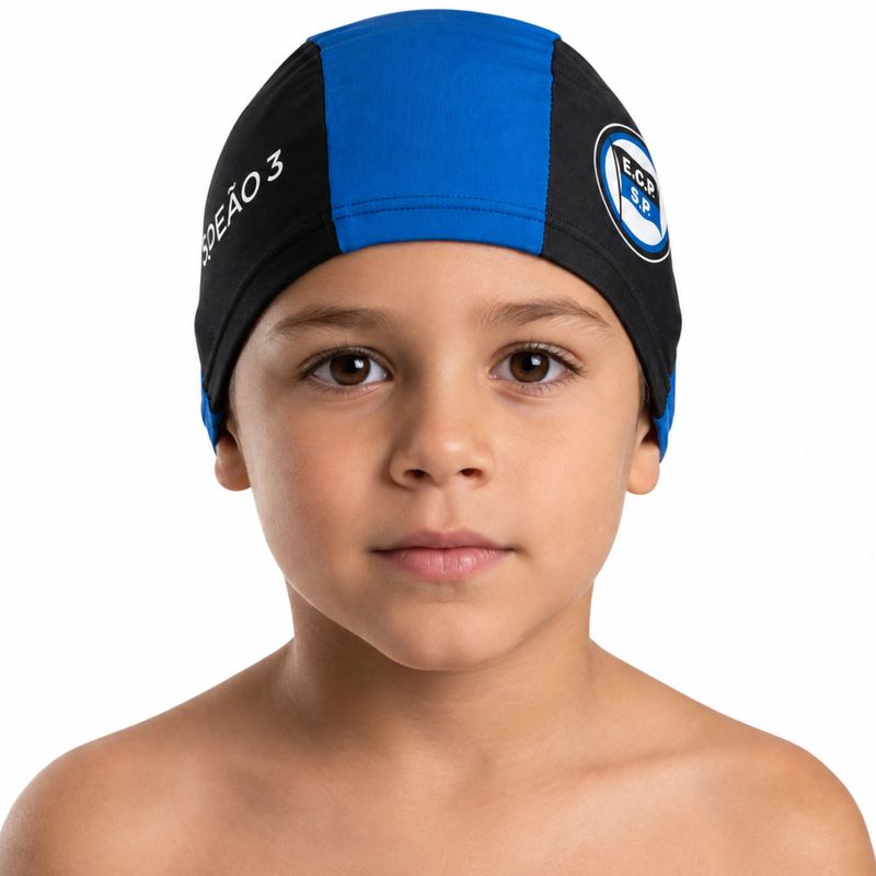 touca-de-natação-ec-pinheiros-campeão-3-unissex-preta-azul-royal