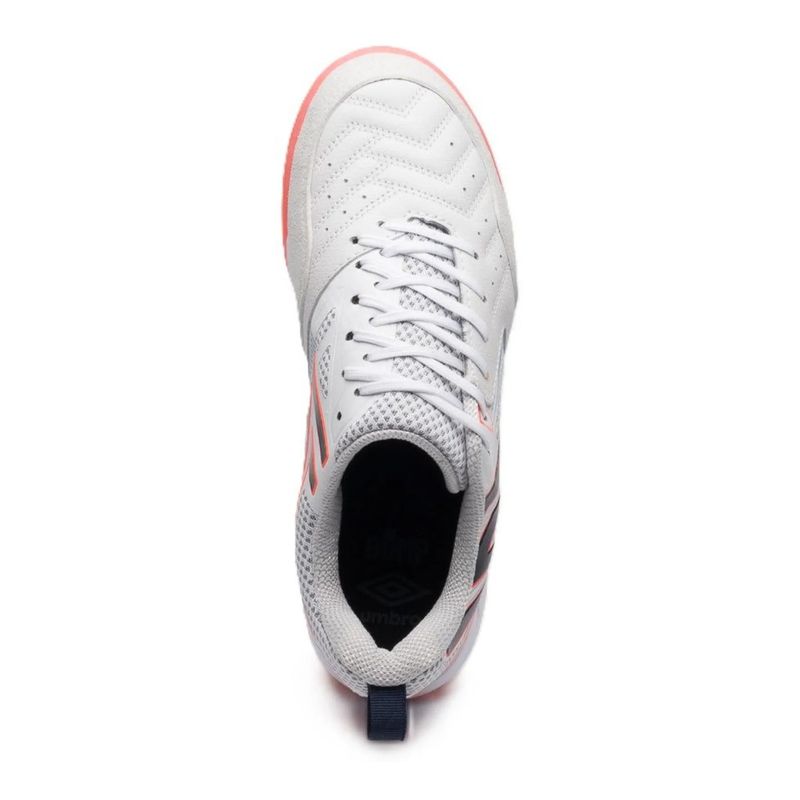 chuteira-futsal-umbro-pro-5-bump-masculina-branca-coral
