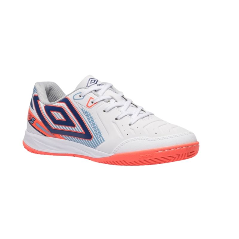 chuteira-futsal-umbro-pro-5-jr-infantil-branca-coral